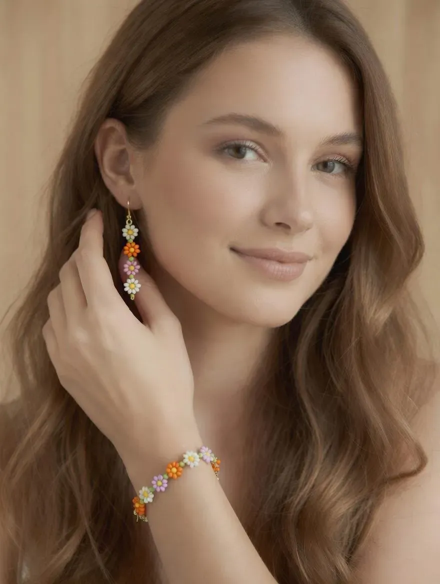 Lavanya dainty flower bracelet and earring set handmade